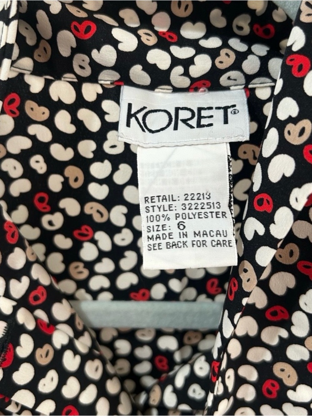 Vintage 80s Koret Abstract Pussybow Blouse Red Black Indie Sleaze Bow Button Up - Picture 3 of 10